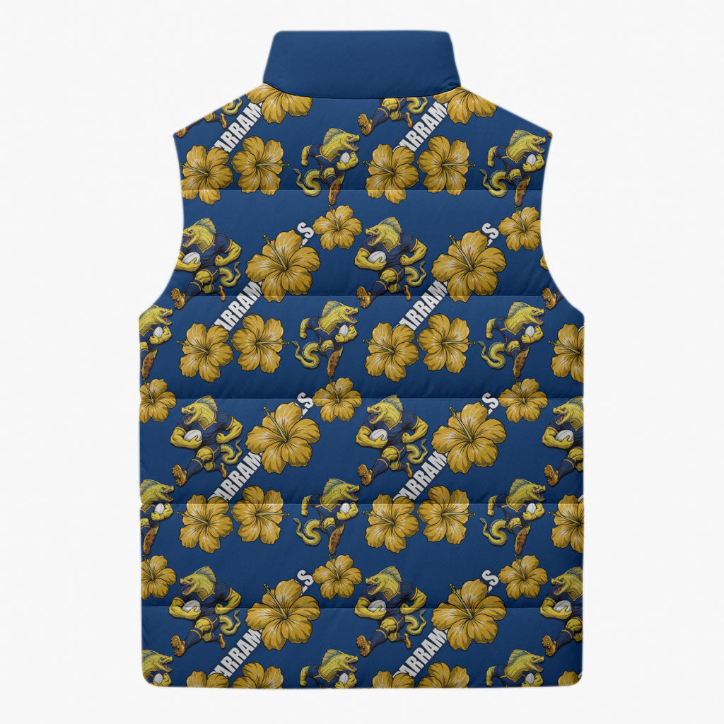 Parramatta Eels Sleeveless Puffer Jacket Tropical Hibiscus Floral Seamless Rugby Mascot