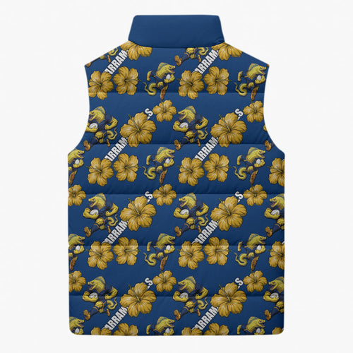 Parramatta Eels Sleeveless Puffer Jacket Tropical Hibiscus Floral Seamless Rugby Mascot