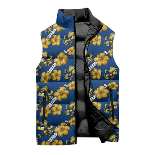 Parramatta Eels Sleeveless Puffer Jacket Tropical Hibiscus Floral Seamless Rugby Mascot