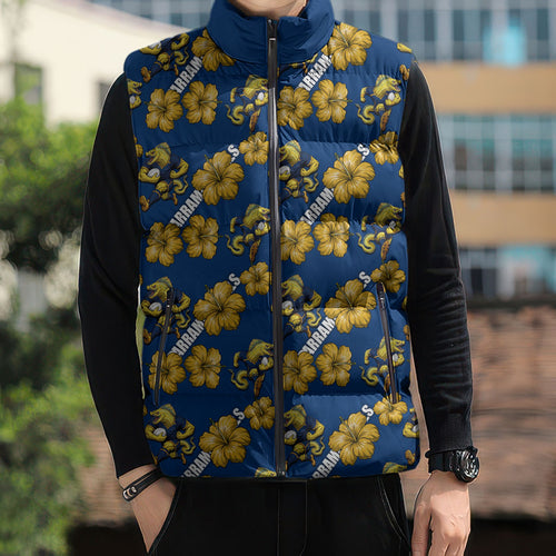 Parramatta Eels Sleeveless Puffer Jacket Tropical Hibiscus Floral Seamless Rugby Mascot