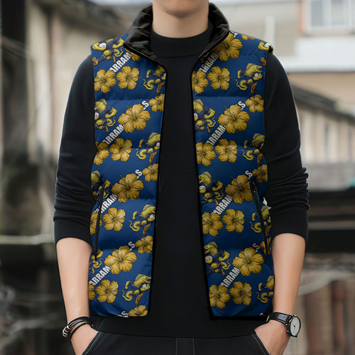 Parramatta Eels Sleeveless Puffer Jacket Tropical Hibiscus Floral Seamless Rugby Mascot