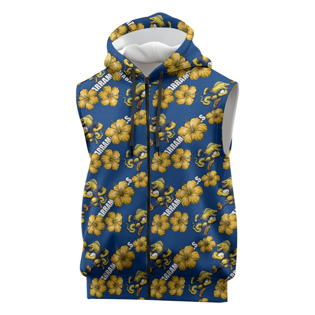Parramatta Eels Sleeveless Zip Hoodie Tropical Hibiscus Floral Seamless Rugby Mascot