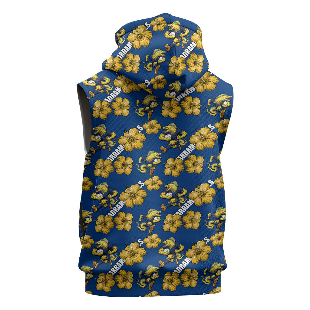 Parramatta Eels Sleeveless Zip Hoodie Tropical Hibiscus Floral Seamless Rugby Mascot