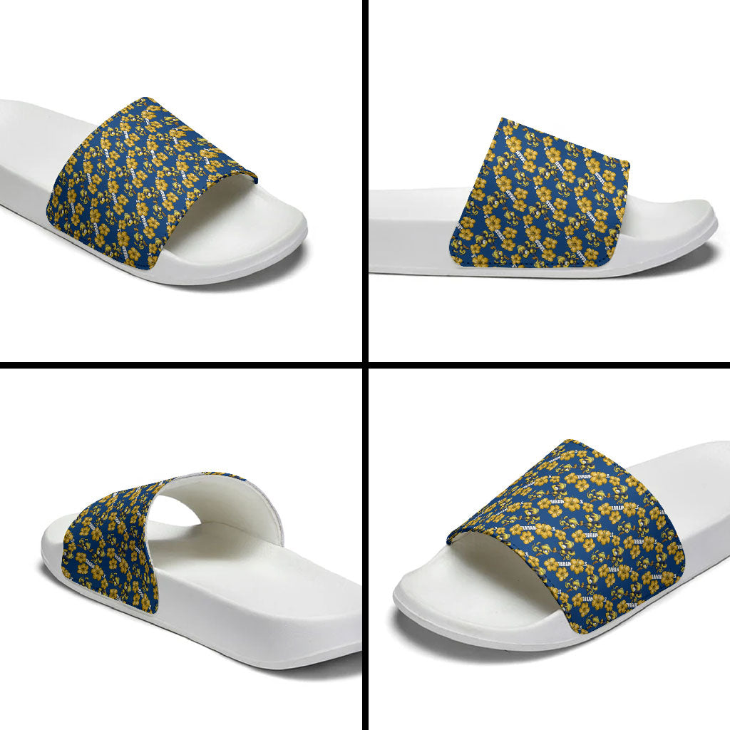 Parramatta Eels Slide Sandals Tropical Hibiscus Floral Seamless Rugby Mascot