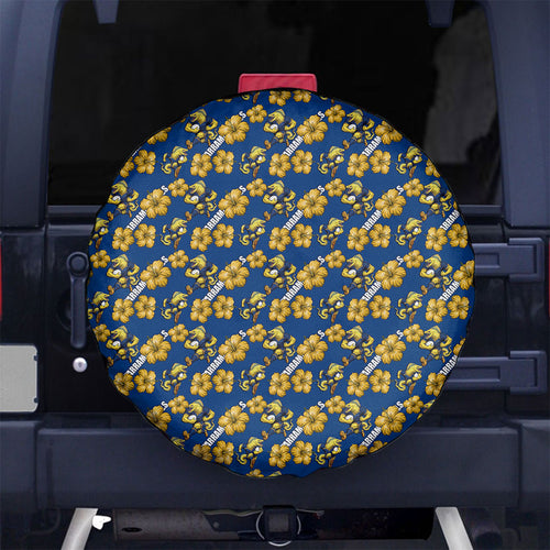 Parramatta Eels Spare Tire Cover Tropical Hibiscus Floral Seamless Rugby Mascot