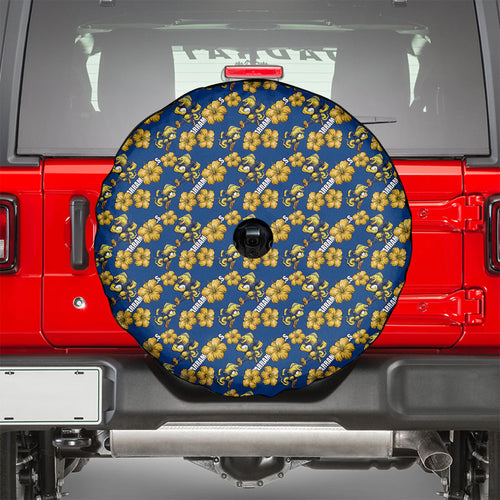 Parramatta Eels Spare Tire Cover Tropical Hibiscus Floral Seamless Rugby Mascot