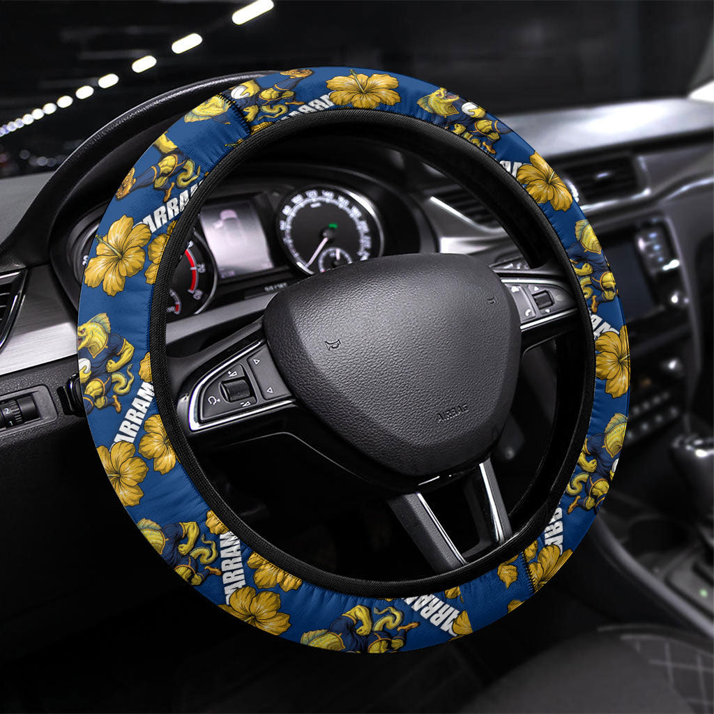 Parramatta Eels Steering Wheel Cover Tropical Hibiscus Floral Seamless Rugby Mascot