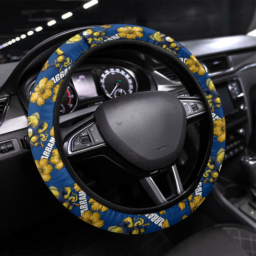 Parramatta Eels Steering Wheel Cover Tropical Hibiscus Floral Seamless Rugby Mascot