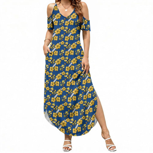 Parramatta Eels Summer Maxi Dress Tropical Hibiscus Floral Seamless Rugby Mascot