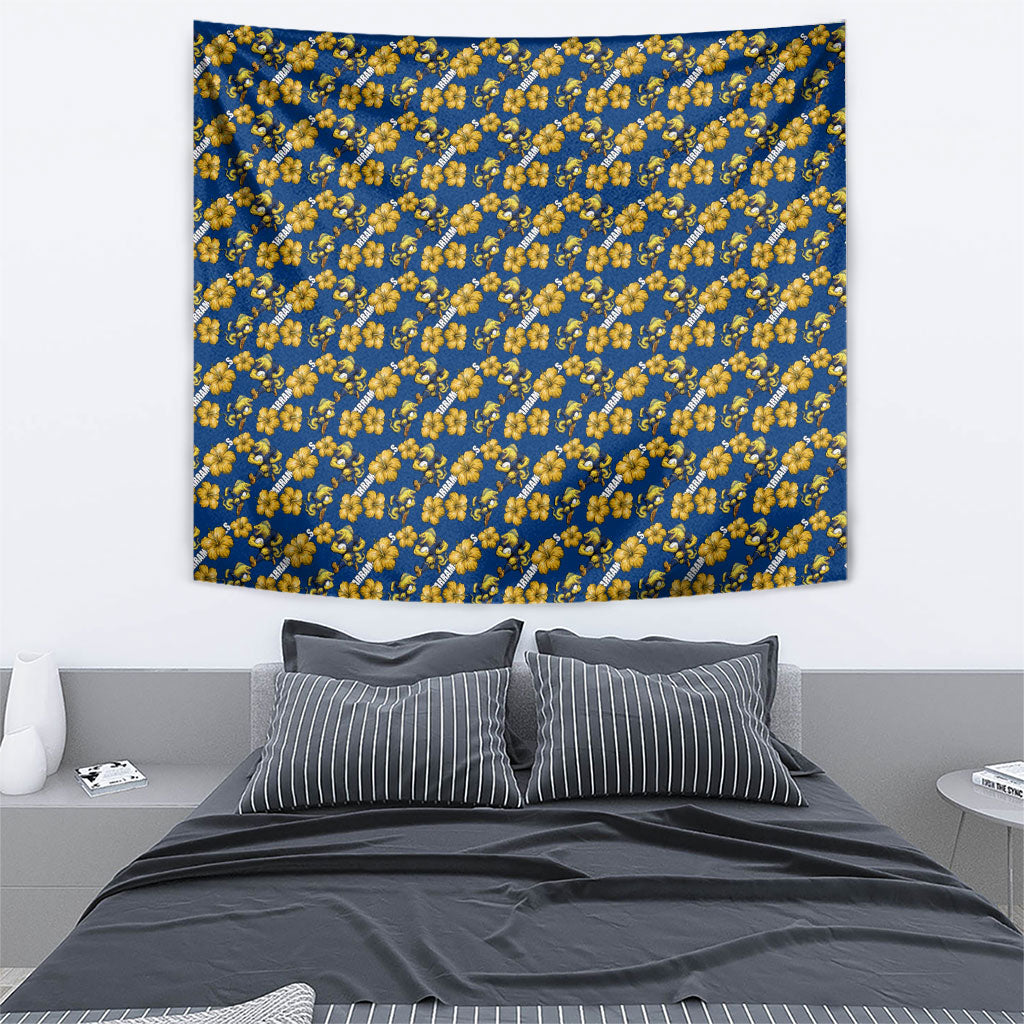 Parramatta Eels Tapestry Tropical Hibiscus Floral Seamless Rugby Mascot