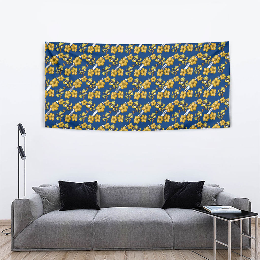 Parramatta Eels Tapestry Tropical Hibiscus Floral Seamless Rugby Mascot