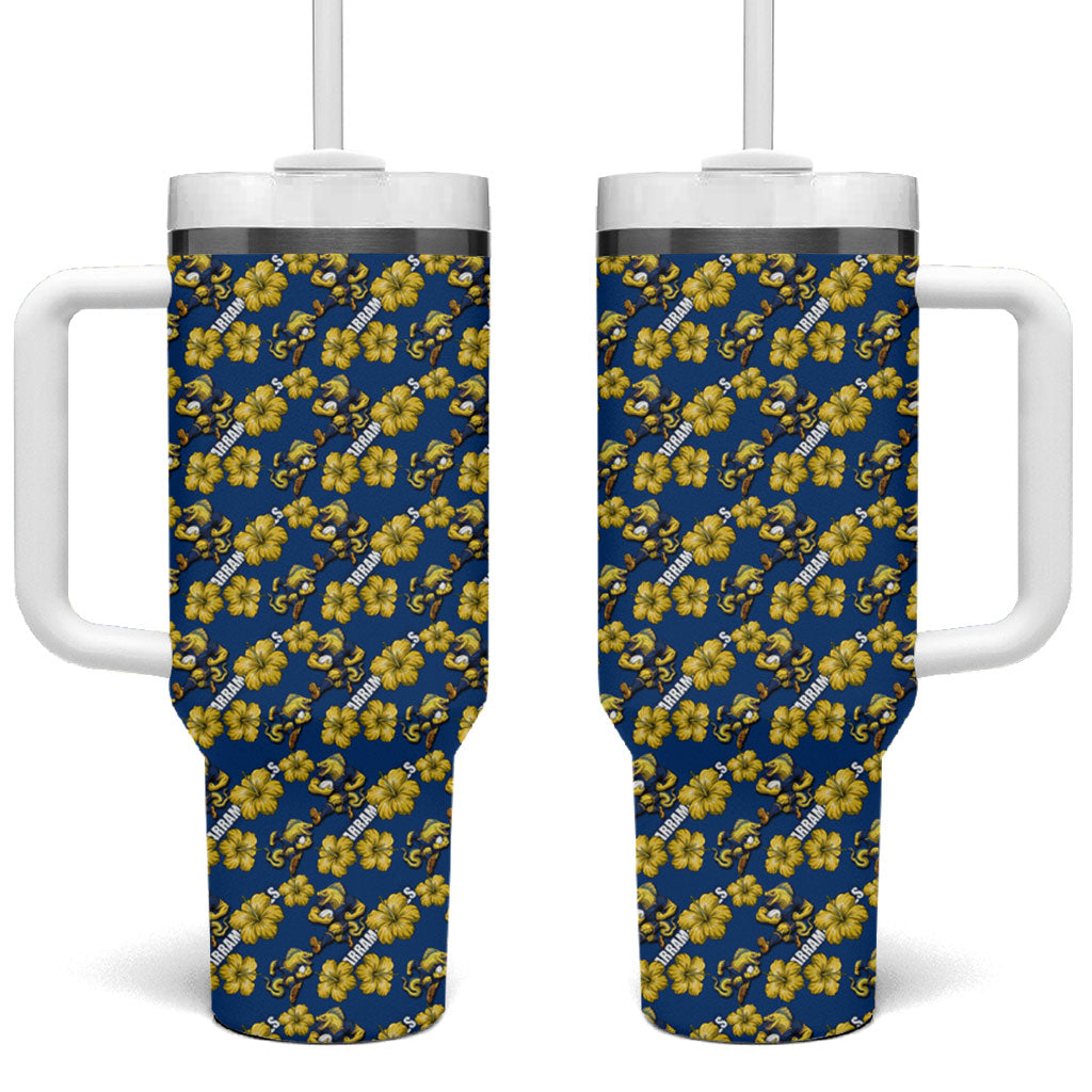 Parramatta Eels Tumbler With Handle Tropical Hibiscus Floral Seamless Rugby Mascot
