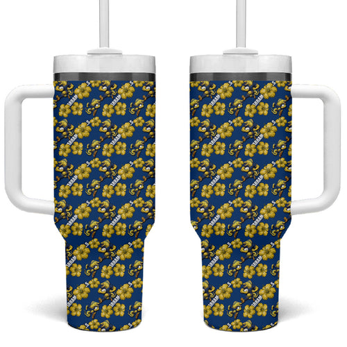 Parramatta Eels Tumbler With Handle Tropical Hibiscus Floral Seamless Rugby Mascot