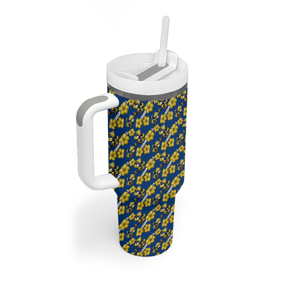 Parramatta Eels Tumbler With Handle Tropical Hibiscus Floral Seamless Rugby Mascot