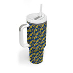 Parramatta Eels Tumbler With Handle Tropical Hibiscus Floral Seamless Rugby Mascot