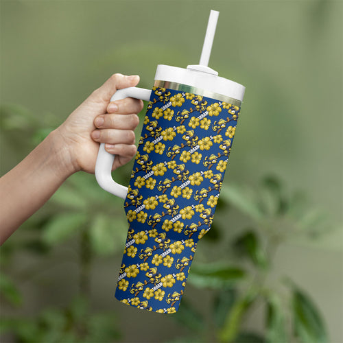 Parramatta Eels Tumbler With Handle Tropical Hibiscus Floral Seamless Rugby Mascot