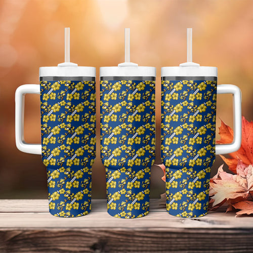 Parramatta Eels Tumbler With Handle Tropical Hibiscus Floral Seamless Rugby Mascot