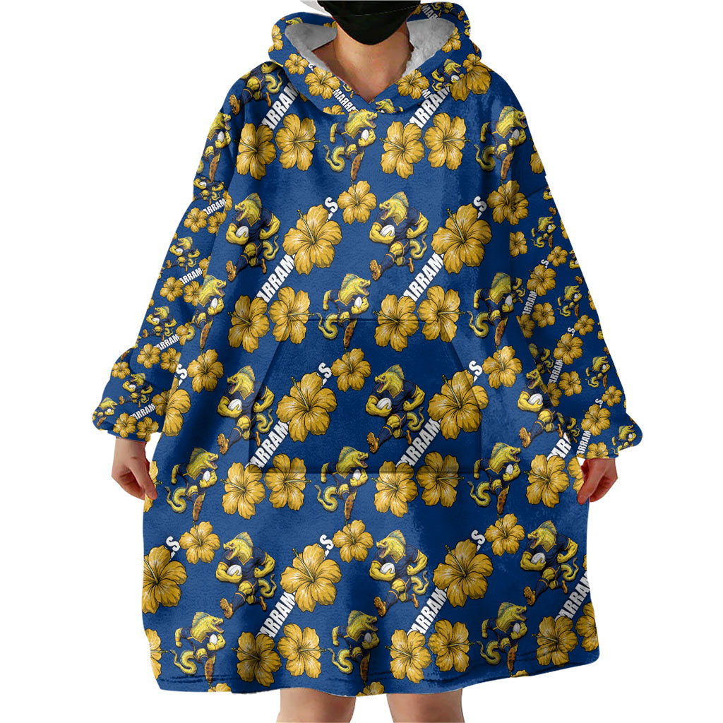Parramatta Eels Wearable Blanket Hoodie Tropical Hibiscus Floral Seamless Rugby Mascot