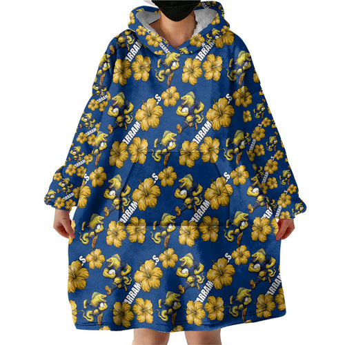 Parramatta Eels Wearable Blanket Hoodie Tropical Hibiscus Floral Seamless Rugby Mascot