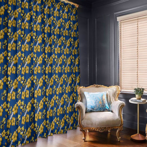 Parramatta Eels Window Curtain Tropical Hibiscus Floral Seamless Rugby Mascot