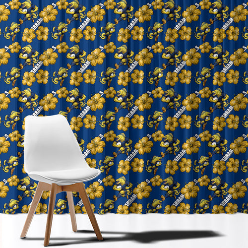Parramatta Eels Window Curtain Tropical Hibiscus Floral Seamless Rugby Mascot