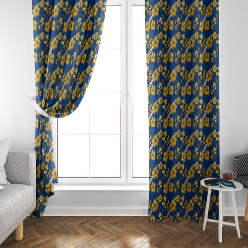 Parramatta Eels Window Curtain Tropical Hibiscus Floral Seamless Rugby Mascot