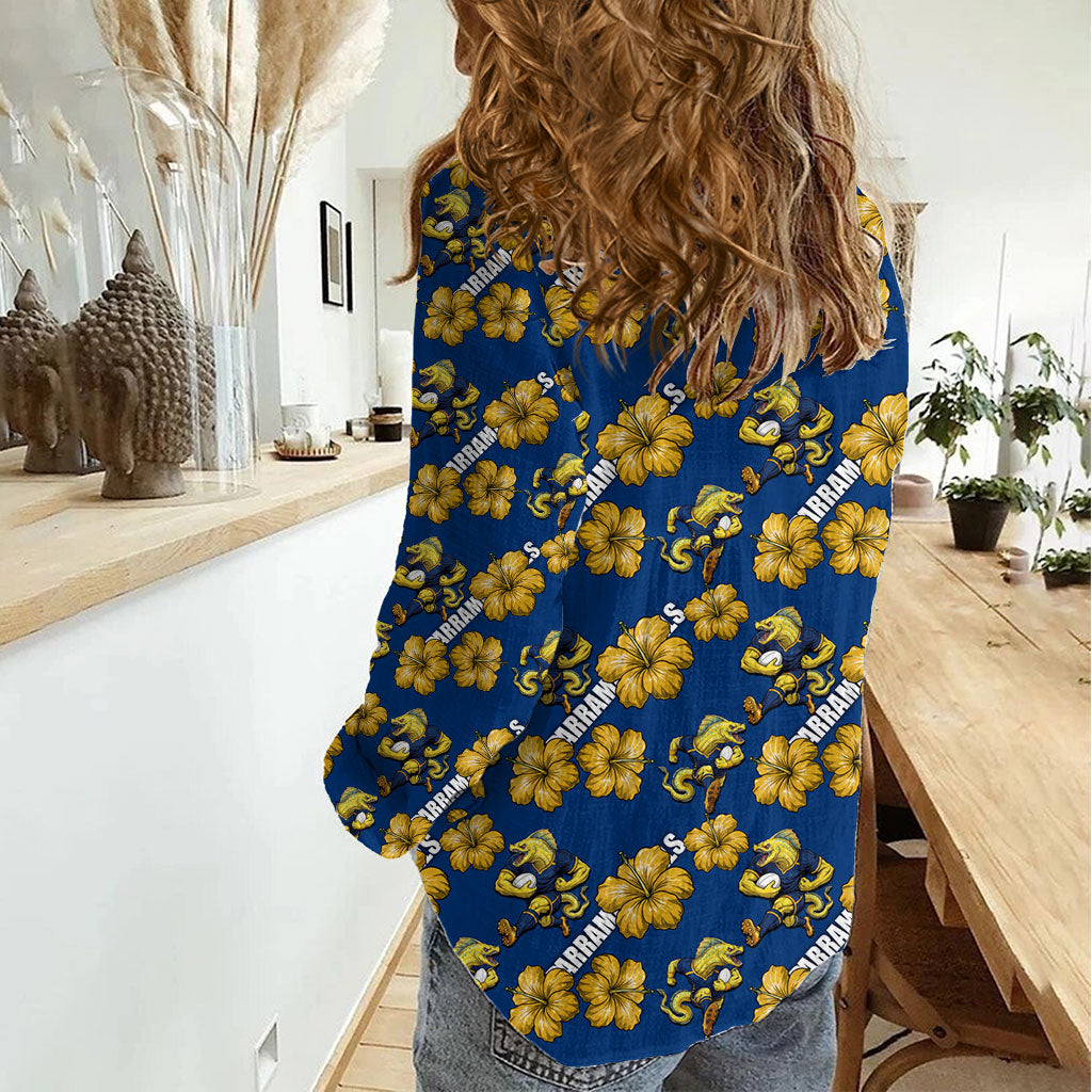Parramatta Eels Women Casual Shirt Tropical Hibiscus Floral Seamless Rugby Mascot