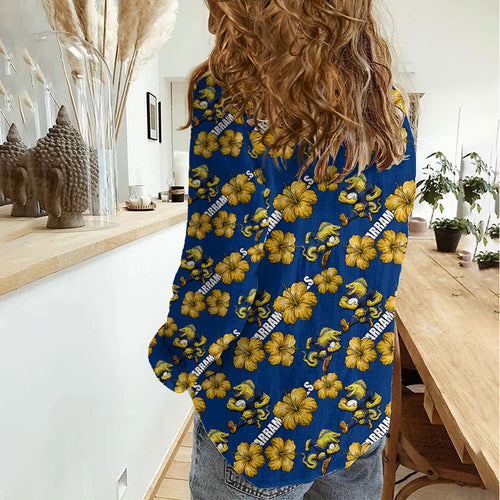 Parramatta Eels Women Casual Shirt Tropical Hibiscus Floral Seamless Rugby Mascot