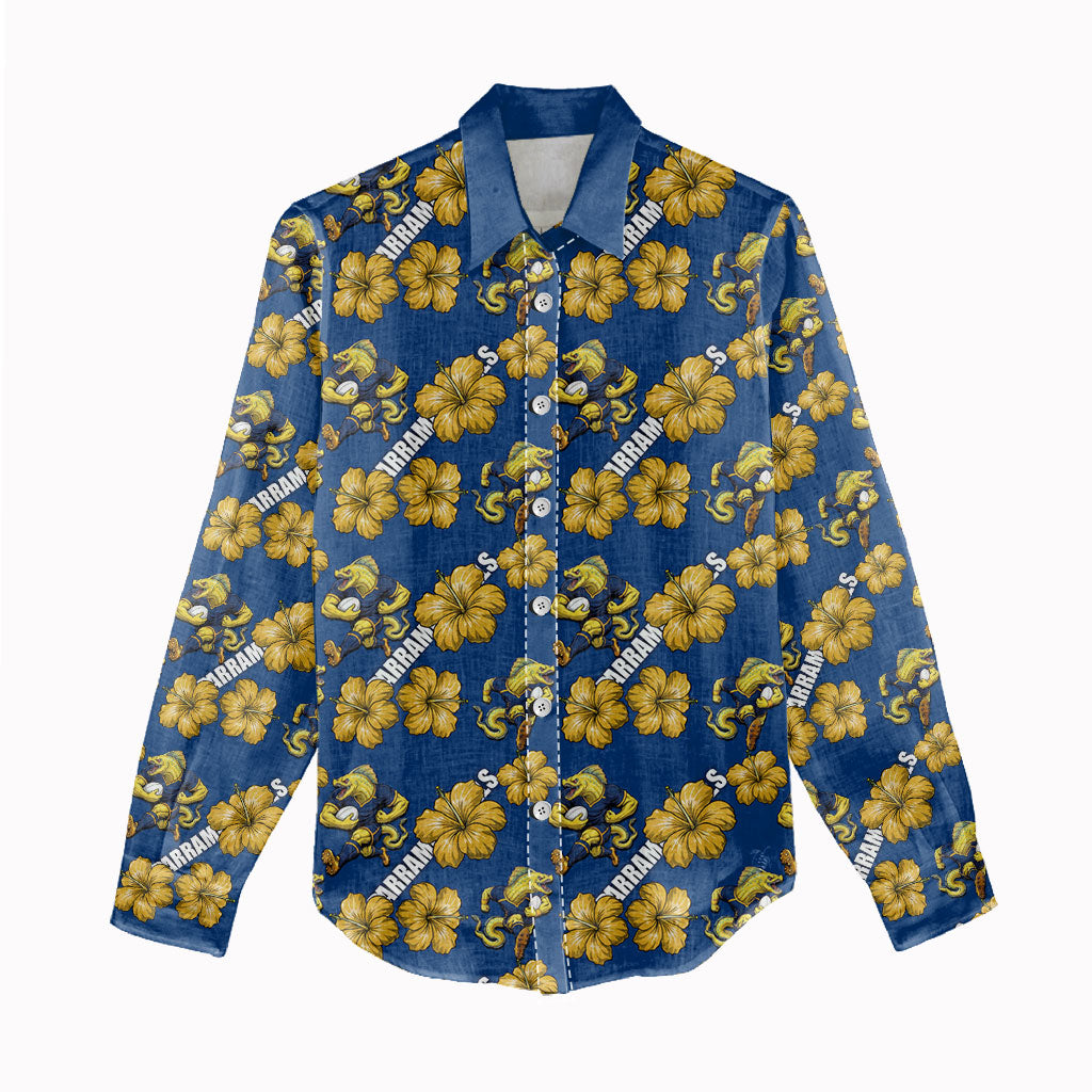 Parramatta Eels Women Casual Shirt Tropical Hibiscus Floral Seamless Rugby Mascot