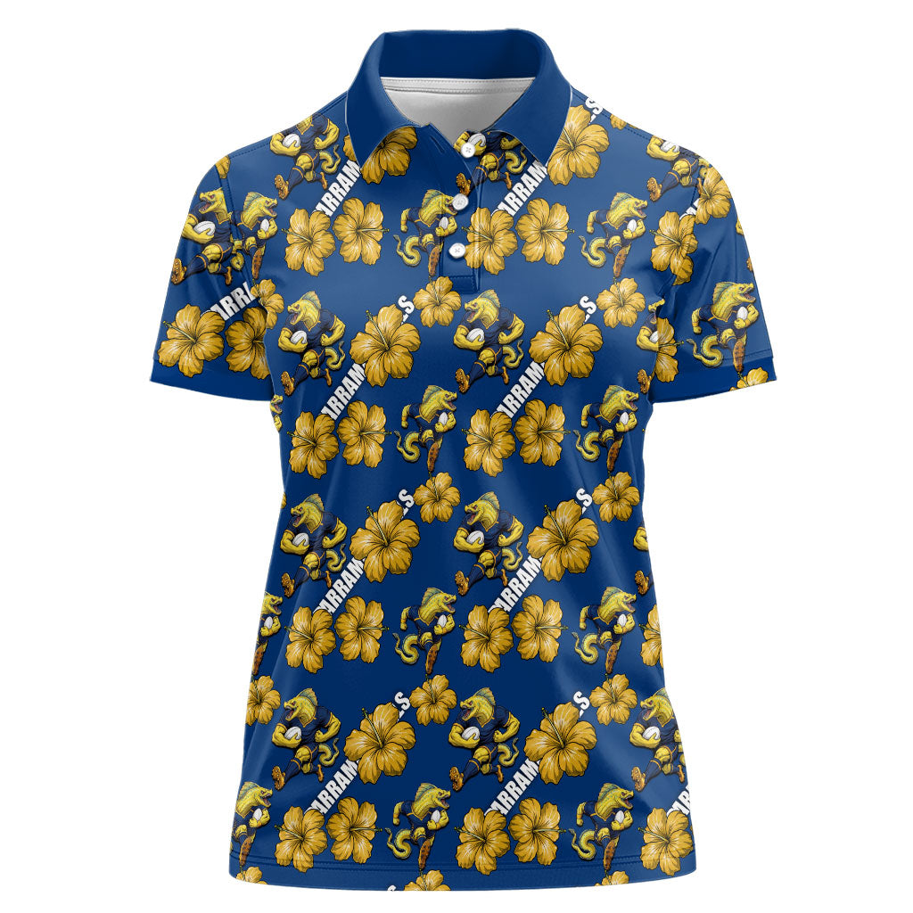 Parramatta Eels Women Polo Shirt Tropical Hibiscus Floral Seamless Rugby Mascot