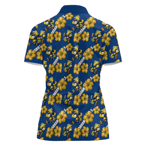 Parramatta Eels Women Polo Shirt Tropical Hibiscus Floral Seamless Rugby Mascot