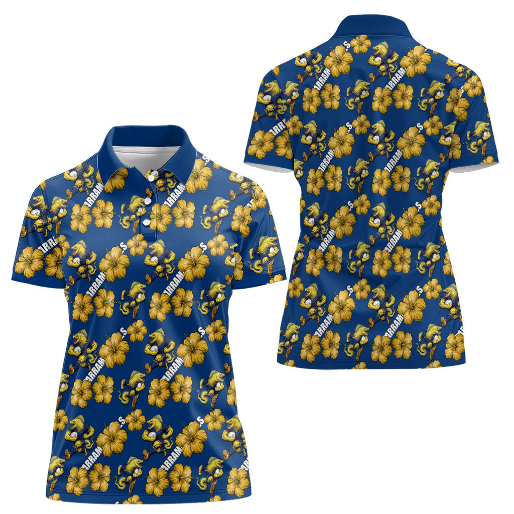 Parramatta Eels Women Polo Shirt Tropical Hibiscus Floral Seamless Rugby Mascot