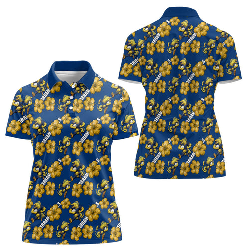 Parramatta Eels Women Polo Shirt Tropical Hibiscus Floral Seamless Rugby Mascot