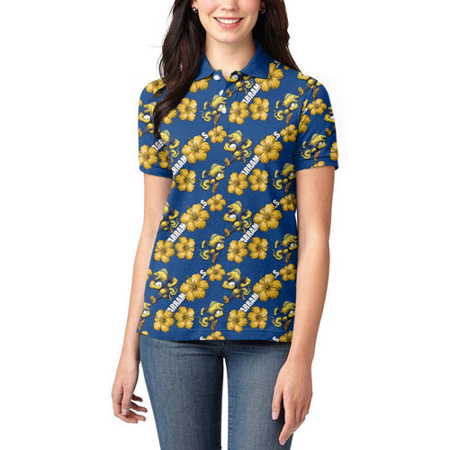 Parramatta Eels Women Polo Shirt Tropical Hibiscus Floral Seamless Rugby Mascot