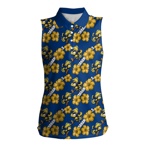 Parramatta Eels Women Sleeveless Polo Shirt Tropical Hibiscus Floral Seamless Rugby Mascot