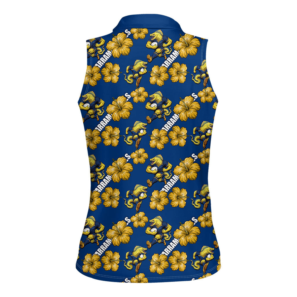 Parramatta Eels Women Sleeveless Polo Shirt Tropical Hibiscus Floral Seamless Rugby Mascot