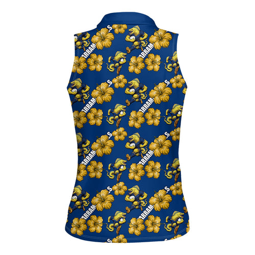 Parramatta Eels Women Sleeveless Polo Shirt Tropical Hibiscus Floral Seamless Rugby Mascot