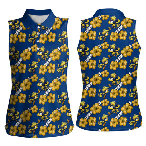 Parramatta Eels Women Sleeveless Polo Shirt Tropical Hibiscus Floral Seamless Rugby Mascot