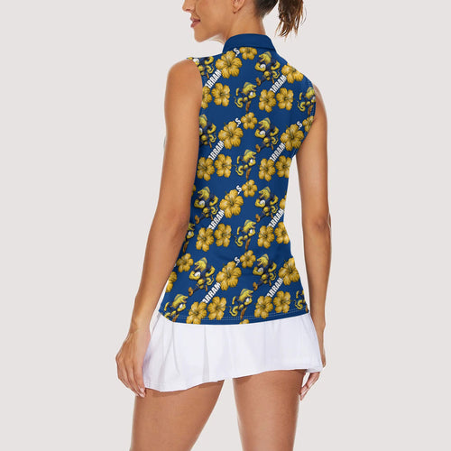 Parramatta Eels Women Sleeveless Polo Shirt Tropical Hibiscus Floral Seamless Rugby Mascot