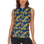 Parramatta Eels Women Sleeveless Polo Shirt Tropical Hibiscus Floral Seamless Rugby Mascot