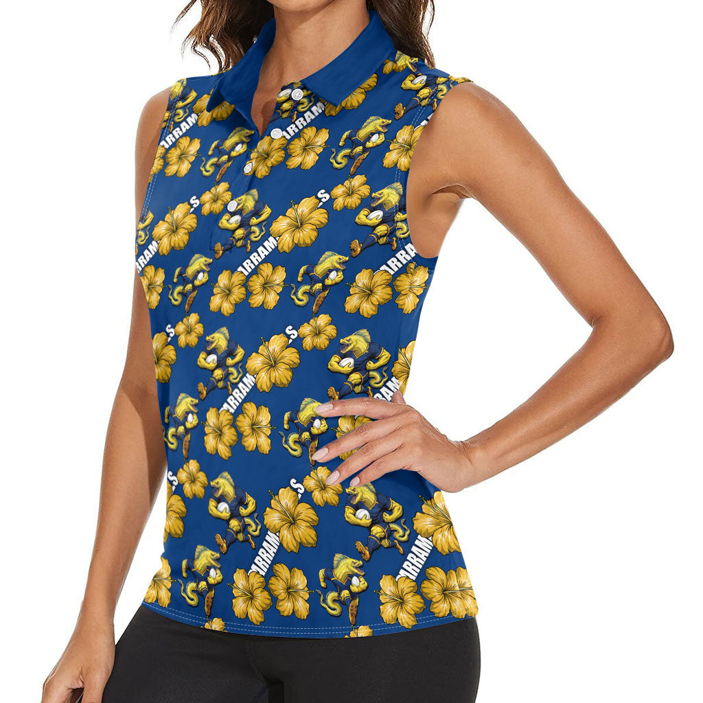 Parramatta Eels Women Sleeveless Polo Shirt Tropical Hibiscus Floral Seamless Rugby Mascot