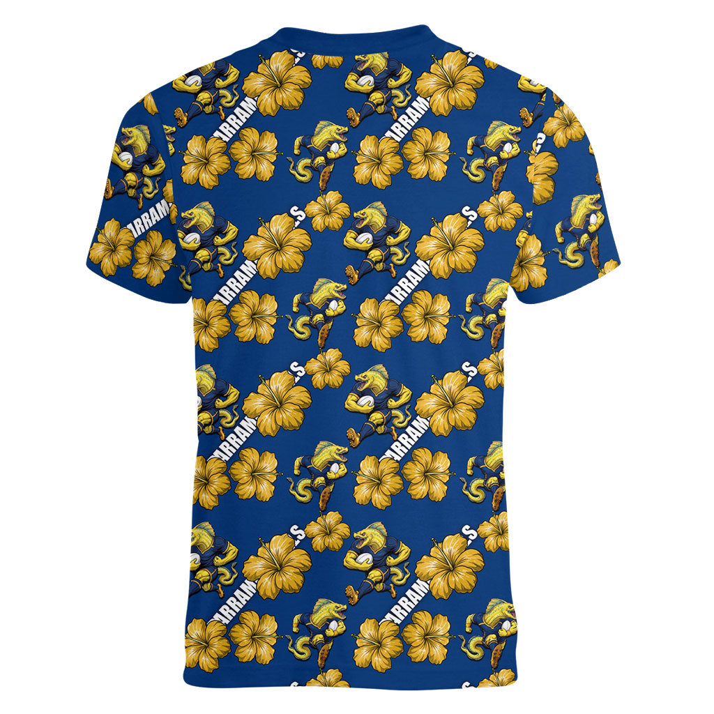 Parramatta Eels Women V-Neck T-Shirt Tropical Hibiscus Floral Seamless Rugby Mascot