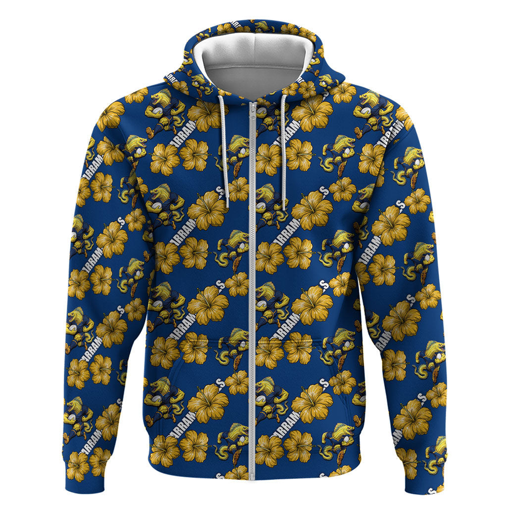 Parramatta Eels Zip Hoodie Tropical Hibiscus Floral Seamless Rugby Mascot