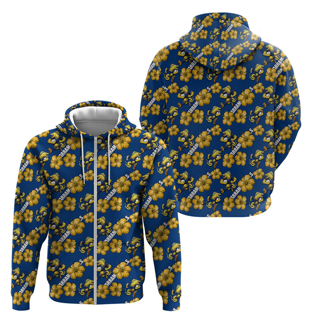 Parramatta Eels Zip Hoodie Tropical Hibiscus Floral Seamless Rugby Mascot
