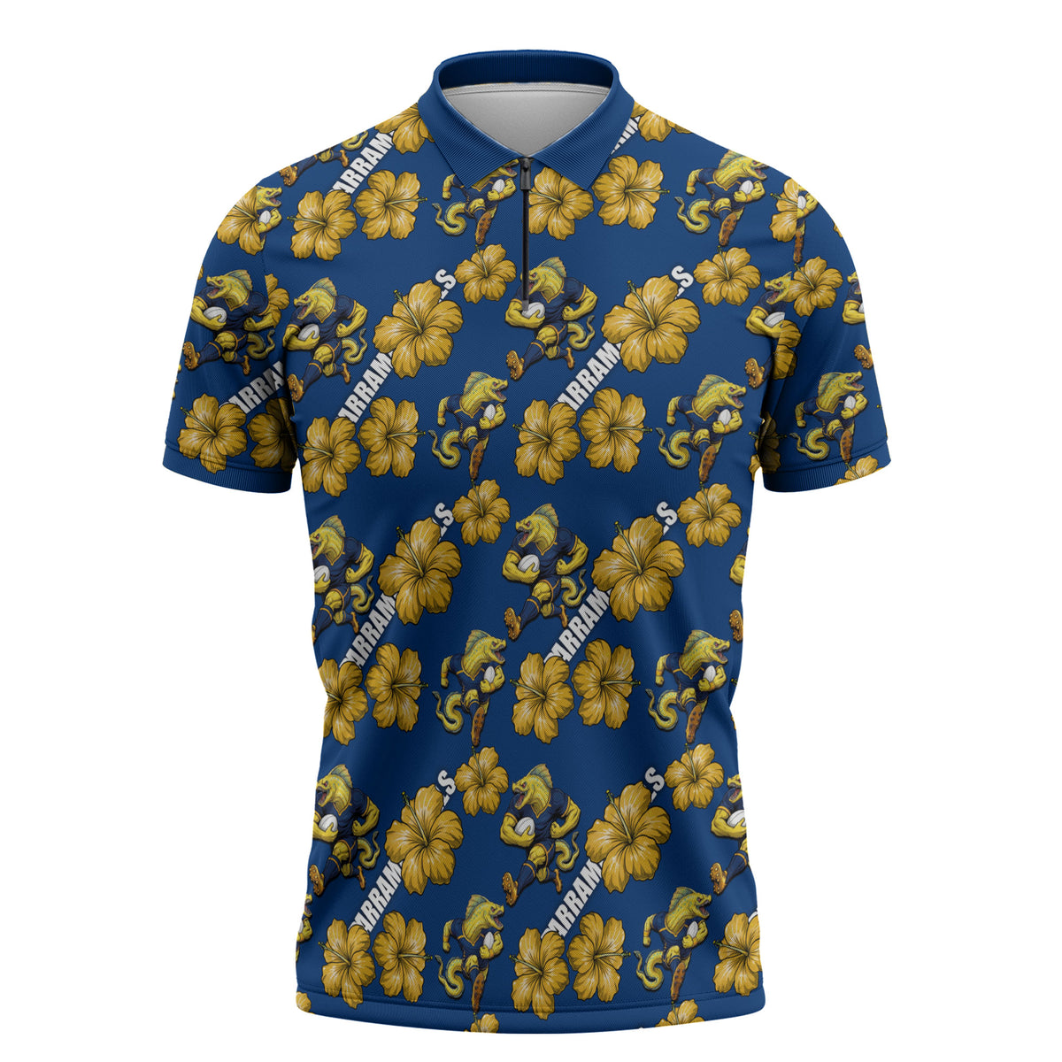 Parramatta Eels Zipper Polo Shirt Tropical Hibiscus Floral Seamless Rugby Mascot