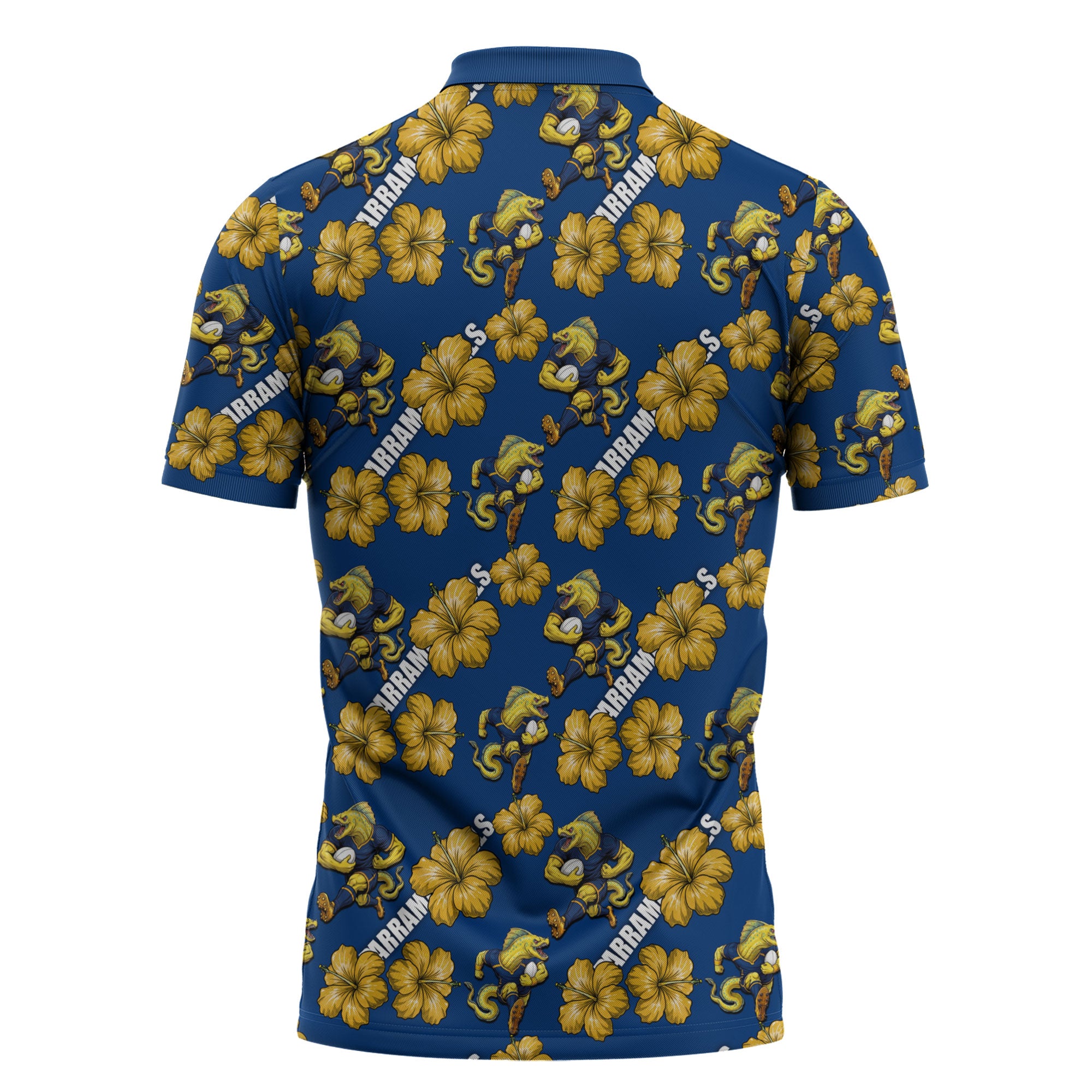 Parramatta Eels Zipper Polo Shirt Tropical Hibiscus Floral Seamless Rugby Mascot