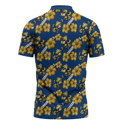 Parramatta Eels Zipper Polo Shirt Tropical Hibiscus Floral Seamless Rugby Mascot
