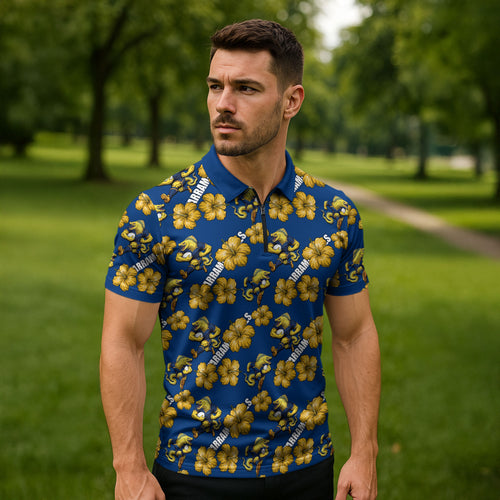 Parramatta Eels Zipper Polo Shirt Tropical Hibiscus Floral Seamless Rugby Mascot
