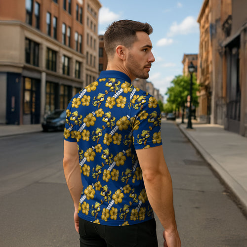 Parramatta Eels Zipper Polo Shirt Tropical Hibiscus Floral Seamless Rugby Mascot