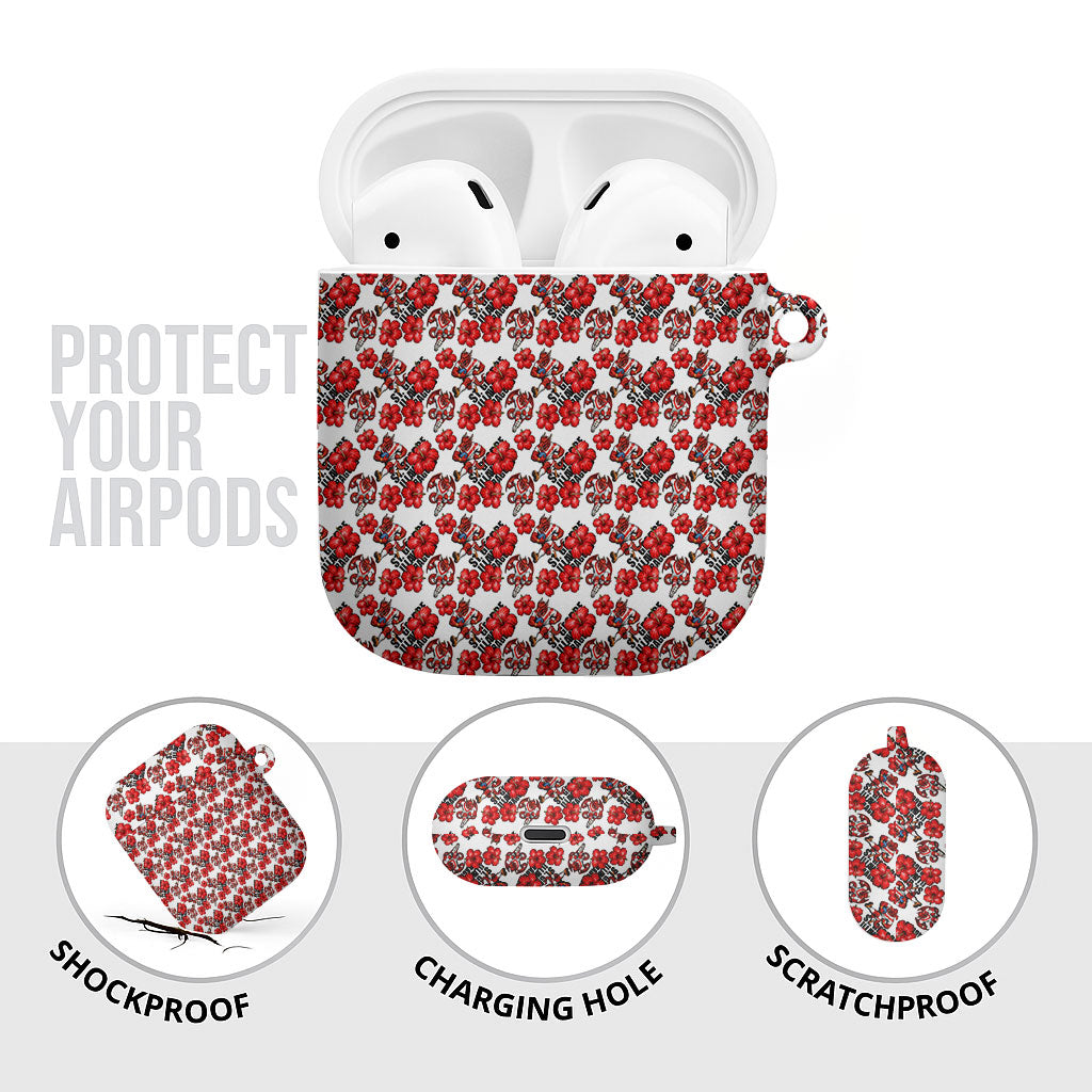 St. George Illawarra Dragons AirPods Case Tropical Hibiscus Floral Seamless Rugby Mascot